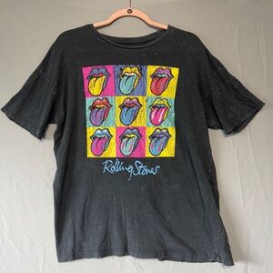 The Rolling Stones Womens Graphic Tee Black Size M Rock Band Music Acid Wash
